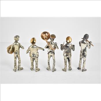 Silver Plated Marching Band Figurine Set Musicians Bronze Accent