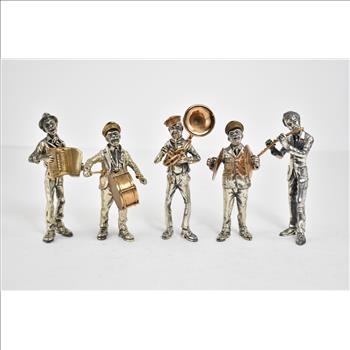 Silver Plated Marching Band Figurine Set Musicians Bronze Accent