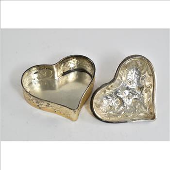 Silver Plated Rose Flower Pattern Heart Trinket Pill Box