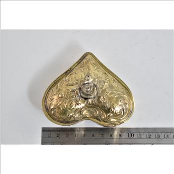 Silver Plated Rose Flower Pattern Heart Trinket Pill Box