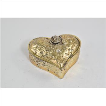 Silver Plated Rose Flower Pattern Heart Trinket Pill Box