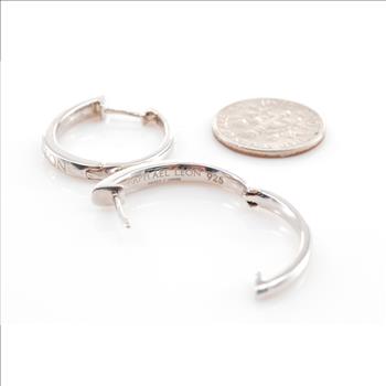 Solid Silver Raphael Leon Inscribed Hinged Hoop Sterling Earrings 6.6g Marked 925