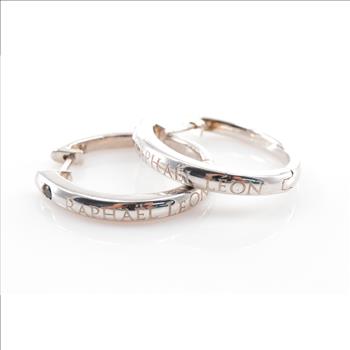 Solid Silver Raphael Leon Inscribed Hinged Hoop Sterling Earrings 6.6g Marked 925