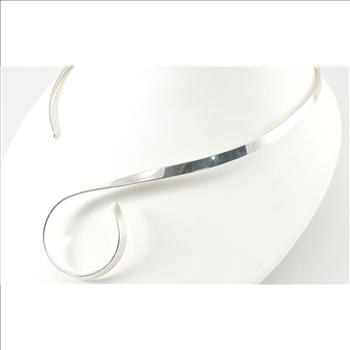 Solid Silver Rigid Spiral Flat Wire Choker 5.5'' Diameter Sterling Necklace 30.8g Tested