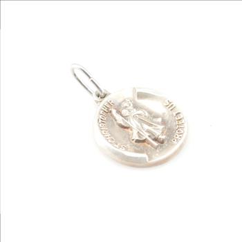Solid Silver St. Christopher Medallion-VINTAGE By Hayward Sterling Charm/Pendant 6.5g Marked Sterling