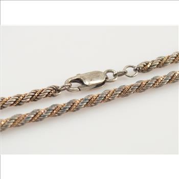 Solid Silver Twisted Two Tone Rope and Box Chain 30.5'' Sterling Necklace 30.4g Marked 925