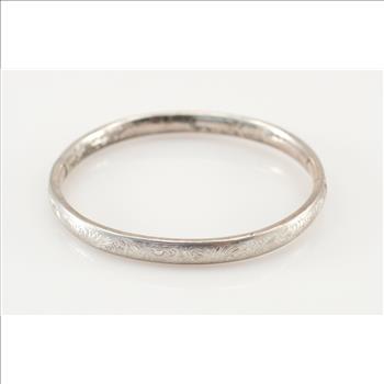 Solid Silver VINTAGE Etched Hinged Bangle 2.5