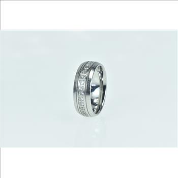 Stainless Steel Inox Men's Classic Wedding Band CZ Ring, Size 11