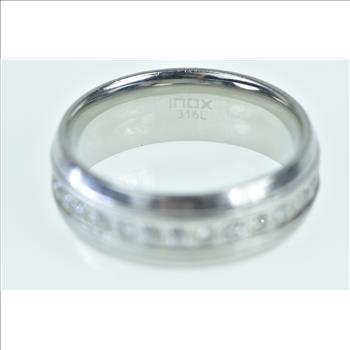 Stainless Steel Inox Men's Classic Wedding Band CZ Ring, Size 11