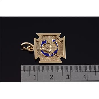Starts @ Cost - 10K Blue Enamel Mason Masonic Compass Yellow Gold Charm/Pendant