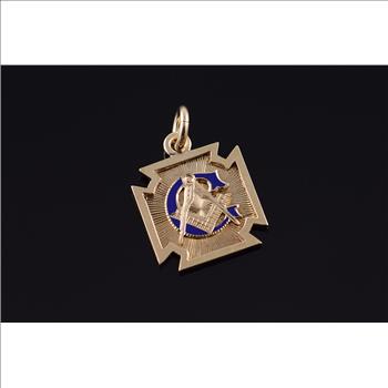 Starts @ Cost - 10K Blue Enamel Mason Masonic Compass Yellow Gold Charm/Pendant