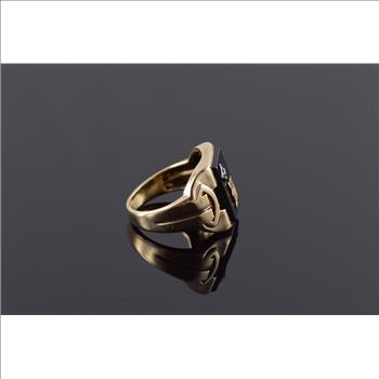 Starts @ Cost - 10K Onyx Diamond Accented W Letter Monogram Men's Yellow Gold Ring, Size 10