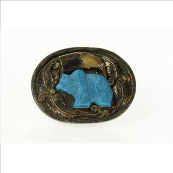 Sterling Native American Carved Turquoise Bear Belt Buckle