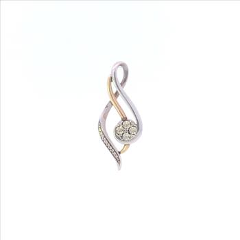 Sterling Silver 10k Gold Diamond Wavy Round Cluster Journey Pendant