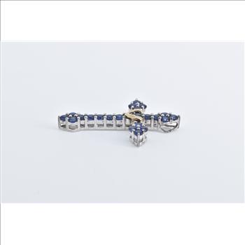 Sterling Silver 10k Syn. Sapphire Cross Christian Faith Pendant