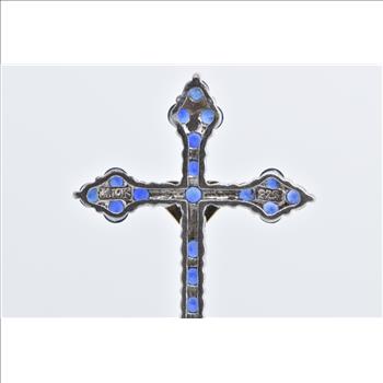 Sterling Silver 10k Syn. Sapphire Cross Christian Faith Pendant