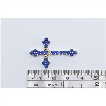 Sterling Silver 10k Syn. Sapphire Cross Christian Faith Pendant