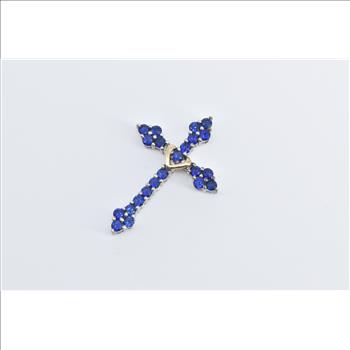 Sterling Silver 10k Syn. Sapphire Cross Christian Faith Pendant