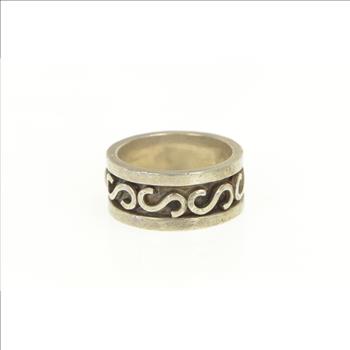 Sterling Silver 11.9mm Men's Ornate Sanskrit Mantra Band Ring, Size 13.75