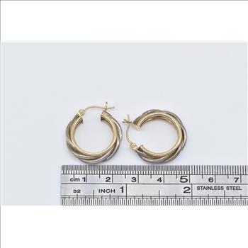 Sterling Silver 14k Gold 23mm Two Tone Twist Fashion Hoop Earrings