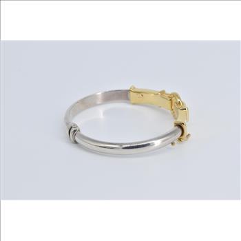 Sterling Silver 14k Gold Buckle Ornate Statement Bangle Bracelet 7.25