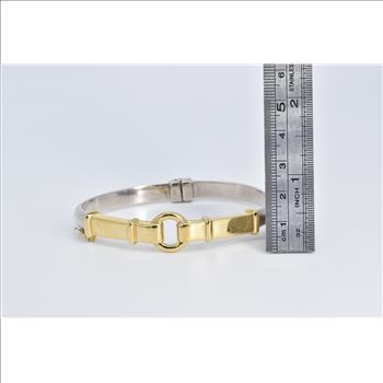Sterling Silver 14k Gold Buckle Ornate Statement Bangle Bracelet 7.25