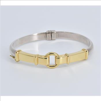 Sterling Silver 14k Gold Buckle Ornate Statement Bangle Bracelet 7.25