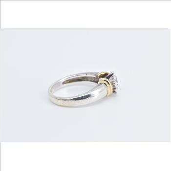 Sterling Silver 14k Gold CZ Solitaire Travel Engagement Ring, Size 8.75