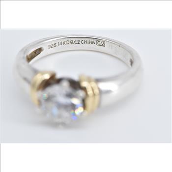 Sterling Silver 14k Gold CZ Solitaire Travel Engagement Ring, Size 8.75