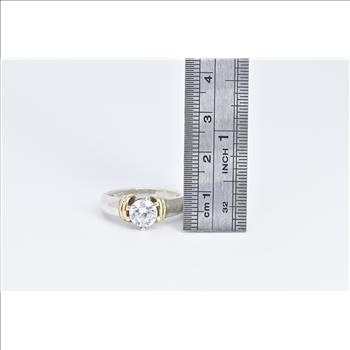 Sterling Silver 14k Gold CZ Solitaire Travel Engagement Ring, Size 8.75