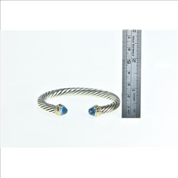 Sterling Silver 14K Gold David Yurman Blue Topaz Cuff Bracelet 6.25