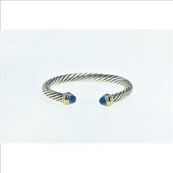 Sterling Silver 14K Gold David Yurman Blue Topaz Cuff Bracelet 6.25