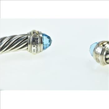 Sterling Silver 14K Gold David Yurman Blue Topaz Cuff Bracelet 6.25