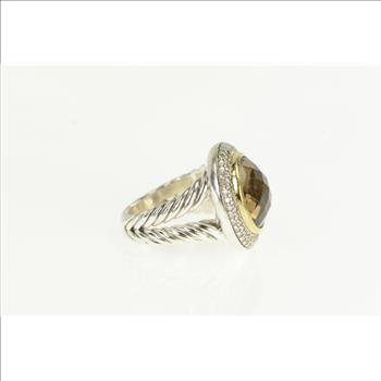 Sterling Silver 14K Gold David Yurman Smoky Quartz Diamond Ring, Size 7.25