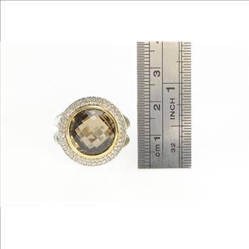 Sterling Silver 14K Gold David Yurman Smoky Quartz Diamond Ring, Size 7.25