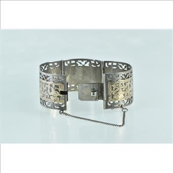 Sterling Silver 14k Gold Incan Tribal Motif Ornate Filigree Bracelet 6.5