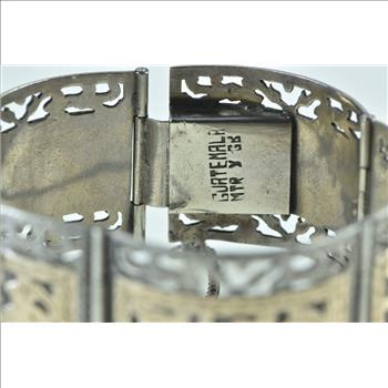 Sterling Silver 14k Gold Incan Tribal Motif Ornate Filigree Bracelet 6.5