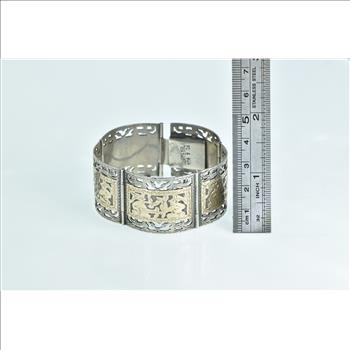 Sterling Silver 14k Gold Incan Tribal Motif Ornate Filigree Bracelet 6.5