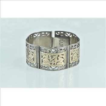 Sterling Silver 14k Gold Incan Tribal Motif Ornate Filigree Bracelet 6.5