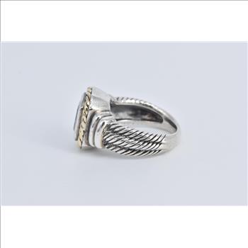 Sterling Silver 14k Gold Ornate Blue Topaz Statement Ring, Size 6.75