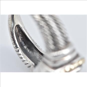 Sterling Silver 14k Gold Ornate Blue Topaz Statement Ring, Size 6.75