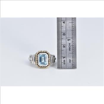Sterling Silver 14k Gold Ornate Blue Topaz Statement Ring, Size 6.75