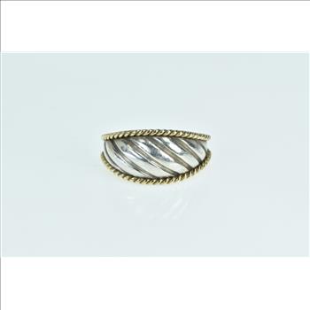 Sterling Silver 14k Gold Puffy Twist Graduated Band Ring, Size 7.25