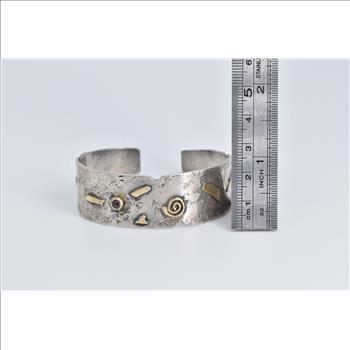 Sterling Silver 14k Gold Tourmaline Geometric Statement Cuff Bracelet 6.5