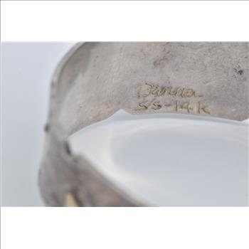 Sterling Silver 14k Gold Tourmaline Geometric Statement Cuff Bracelet 6.5