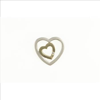 Sterling Silver 14k Gold Two Tone Diamond Hearts Love Pendant