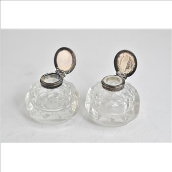 Sterling Silver 1862 Birmingham John Clemmens Crystal Inkwell Set (2 pcs)