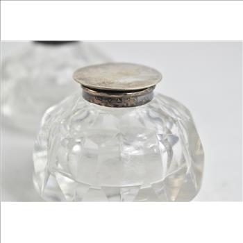 Sterling Silver 1862 Birmingham John Clemmens Crystal Inkwell Set (2 pcs)