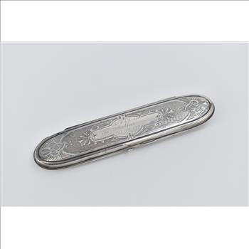 Sterling Silver 1870's Engraved Ornate Oval Cigar Case
