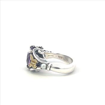 Sterling Silver 18k Gold Amethyst Pearl Butterfly Ann King Ring, Size 6